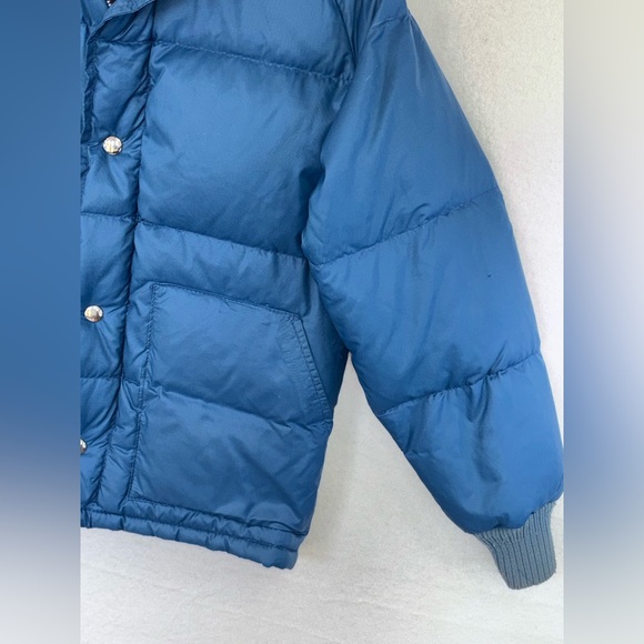VINTAGE Blue Puffer Jacket Coat Down Feathers Men's Women's Small 70's Retro - Picture 6 of 13